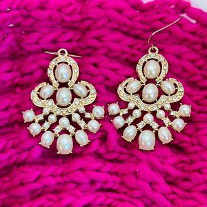 Gold and Pearl Chandelier Statement Earrings